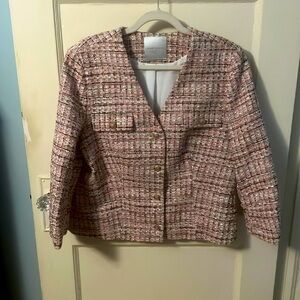 ELIE TAHARI Pink & Black jacket with silver thread with gold tone buttons- sz 14
